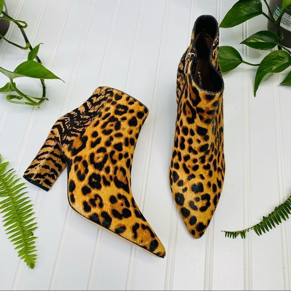 Antonio Melani Animal Print Zebra Cheetah Fur Heeled Ankle Boots NEW Size 7 - Picture 2 of 7